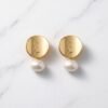 Textured Disc & Luminous Pearl Drop Earrings ( YSL )