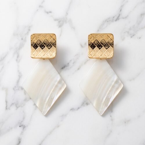 Textured Top & White Diamond Drop Earrings