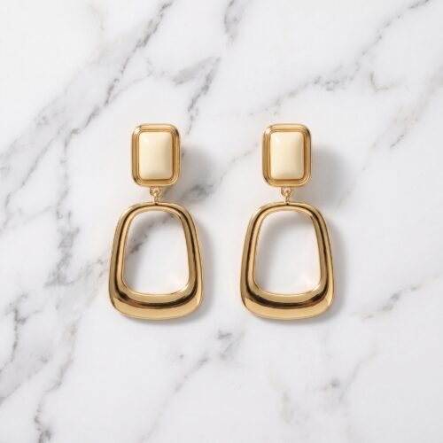 White Enamel Geometric Loop Earrings