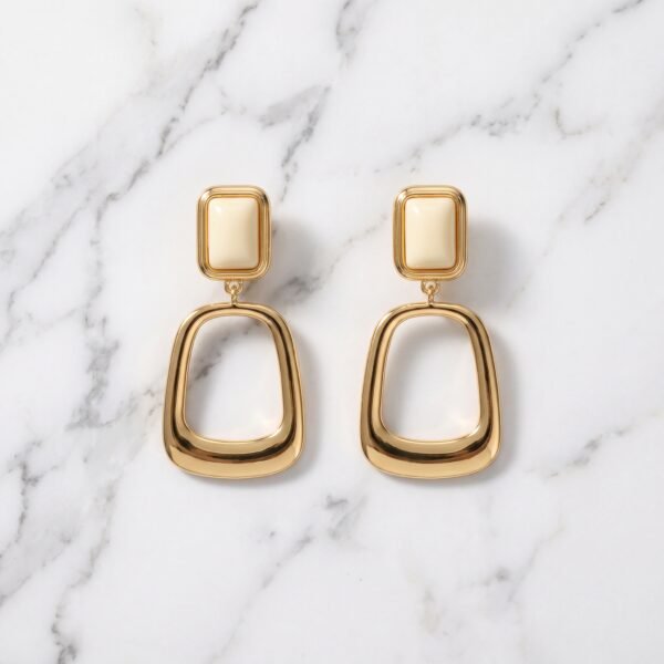 White Enamel Geometric Loop Earrings