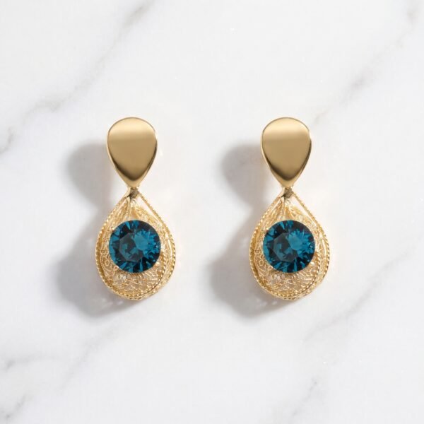 Blue Sapphire Teardrop Halo Earrings