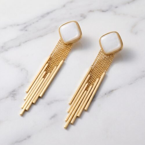 Mother-of-Pearl Fan Fringe Earrings