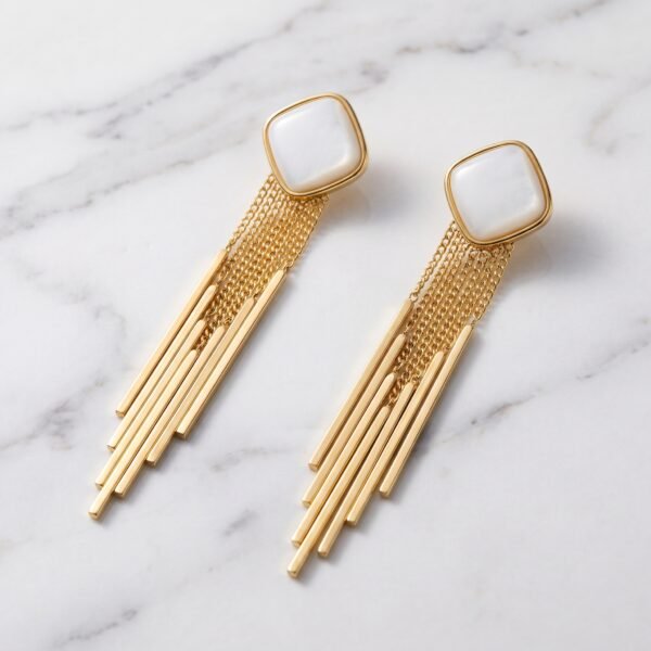 Mother-of-Pearl Fan Fringe Earrings