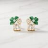 Green Enamel Floral Crystal Stud Earrings