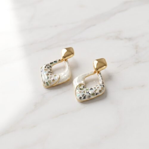Marble-Enamel Open Geometric Drop Earrings
