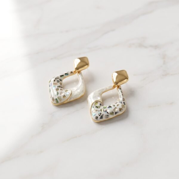Marble-Enamel Open Geometric Drop Earrings