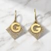 Textured Diamond Monogram Stud Earrings