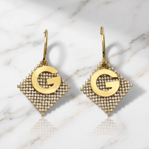 Textured Diamond Monogram Stud Earrings