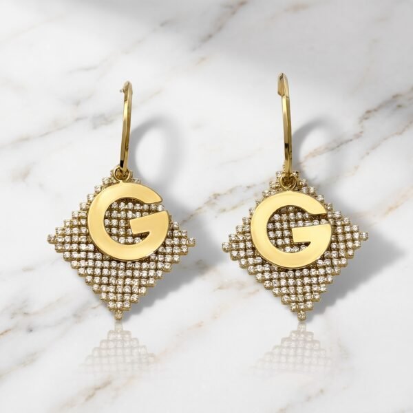 Textured Diamond Monogram Stud Earrings