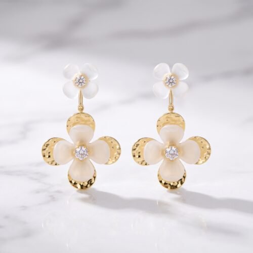 Mother-of-Pearl Floral Cluster Drop Earrings
