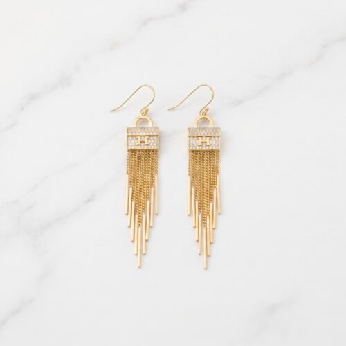 Ornate Crystal-Top Linear Fringe Earrings