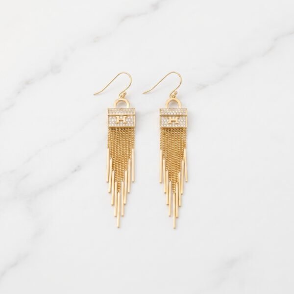 Ornate Crystal-Top Linear Fringe Earrings