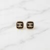 Black Enamel Square Monogram Stud Earrings ( Chenal )