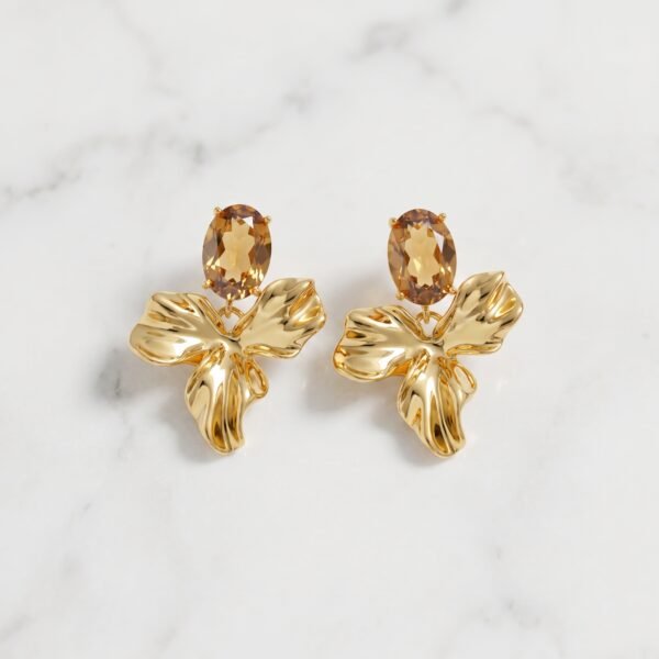Amber Crystal & Leaf Cluster Earrings
