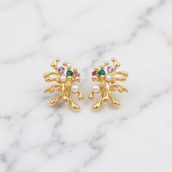 Multi-Gem Fan & Pearl Cluster Earrings