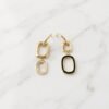 Asymmetric Black Enamel Link Drop Earrings