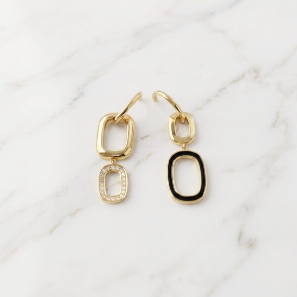 Asymmetric Black Enamel Link Drop Earrings