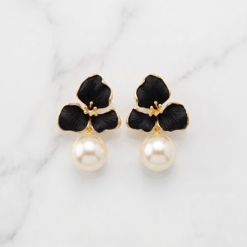 Luxury_jewelry_product_image_2K_202608031932 Black Enamel Floral & Pearl Drop Earrings