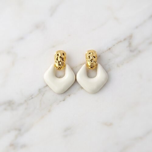 Hammered Top & White Enamel Drop Earrings