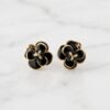 Black Enamel Floral Monogram Stud Earrings
