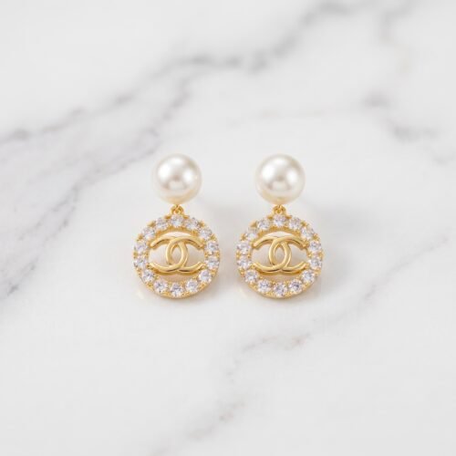 Pavé Halo Pearl Drop Earrings ( Chenal )