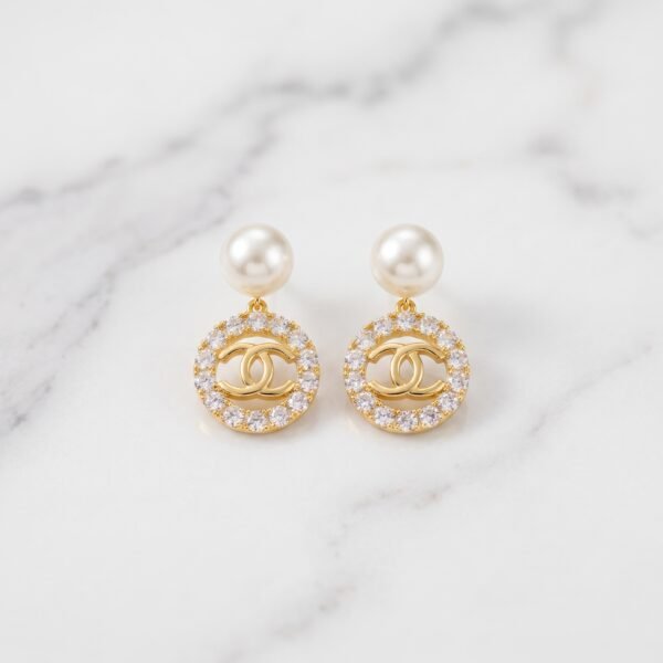 Pavé Halo Pearl Drop Earrings ( Chenal )