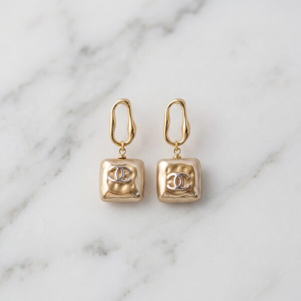 Textured Square Monogram Drop Earrings ( Chenal )