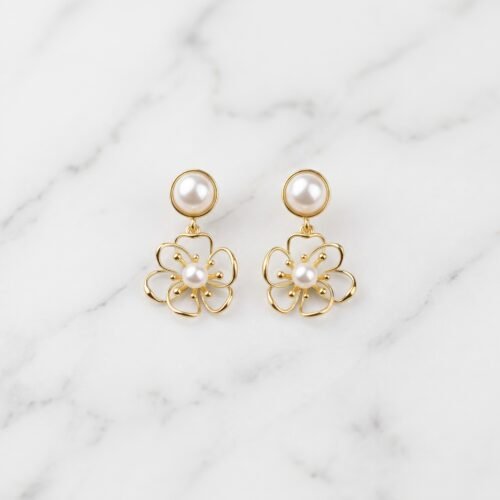 Open Floral Pearl Drop Earrings
