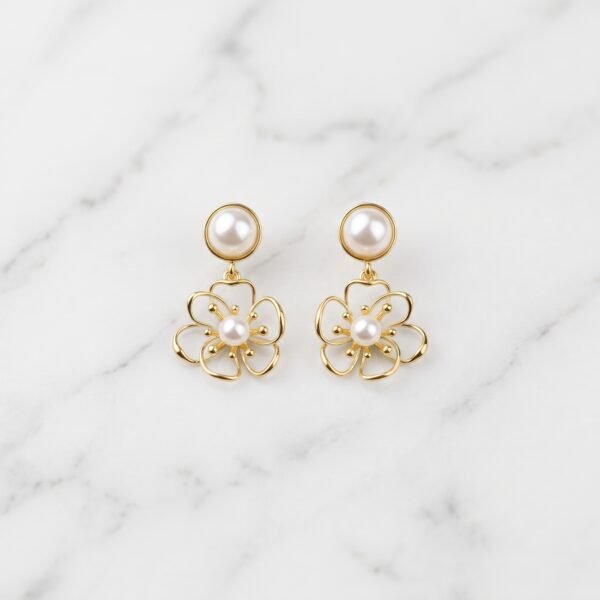 Open Floral Pearl Drop Earrings