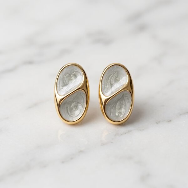 Mother-of-Pearl Oval Dome Stud Earrings