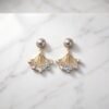 Dark Pearl & Pleated Fan Cluster Earrings