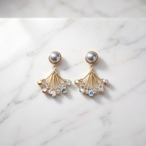 Dark Pearl & Pleated Fan Cluster Earrings