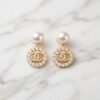 Pavé Halo Pearl Drop Earrings ( Chenal )