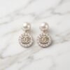 Pavé Halo Pearl Drop Earrings ( Chenal )