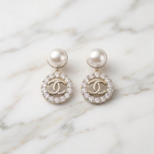 Pavé Halo Pearl Drop Earrings ( Chenal )