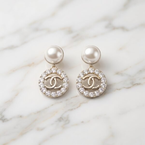 Pavé Halo Pearl Drop Earrings ( Chenal )