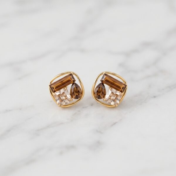 Brown Crystal Geode Cluster Stud Earrings