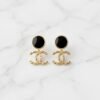 Black Enamel Circular Monogram Drop Earrings ( Chenal )