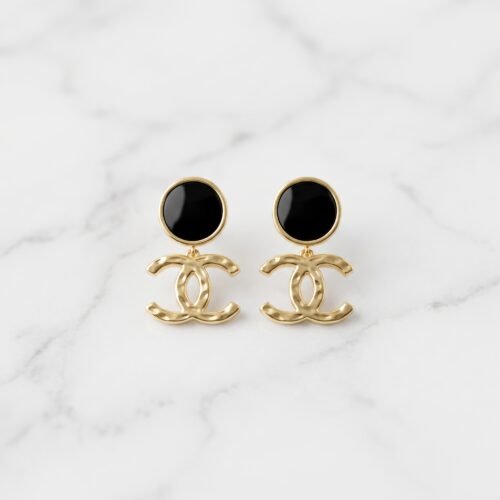 Luxury_jewelry_product_photograp…_2K_202608070838 Black Enamel Circular Monogram Drop Earrings ( Chenal )