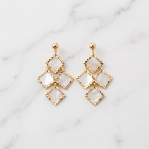 Mother-of-Pearl Multi-Diamond Tiered Earrings