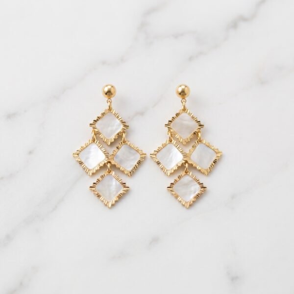 Mother-of-Pearl Multi-Diamond Tiered Earrings