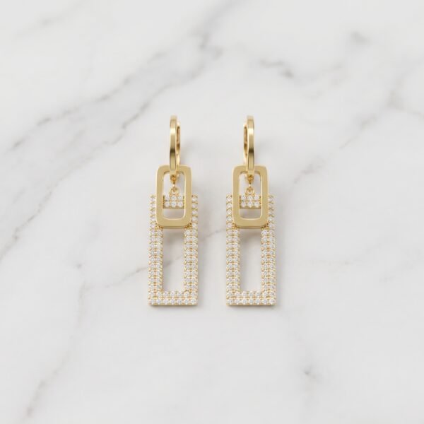 Crystal-Pave Rectangular Link Drop Earrings
