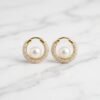 Pavé Crystal & Floating Pearl Hoop Earrings