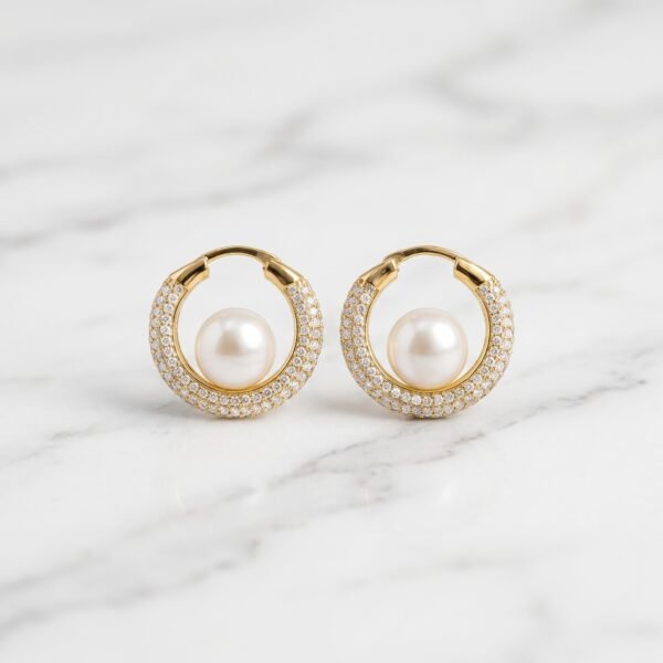 Pavé Crystal & Floating Pearl Hoop Earrings