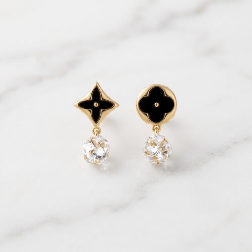 Luxury_jewelry_product_photograp…_2K_202608070843 Black Star-Blossom & Crystal Drop Earrings ( LV-Louis Vuitton )