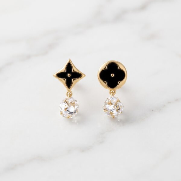 Black Star-Blossom & Crystal Drop Earrings ( LV-Louis Vuitton )
