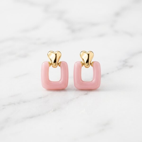 Heart-Topped Pink Enamel Loop Earrings