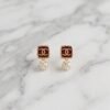 Maroon Enamel Monogram & Crystal Stud Earrings ( Chenal )
