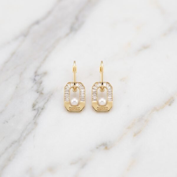Crystal-Topped Pearl Square Frame Earrings