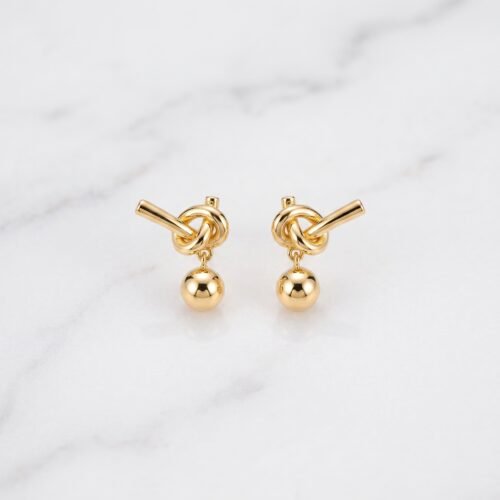 Knotted Gold Ball Drop Earrings